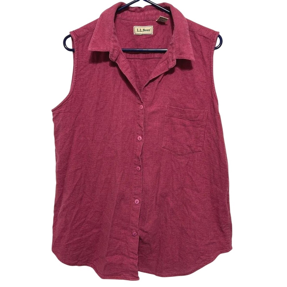 L.L.Bean Sleeveless Button Up Shirt Women's Sz 20 Pink Textured Collared Pocket